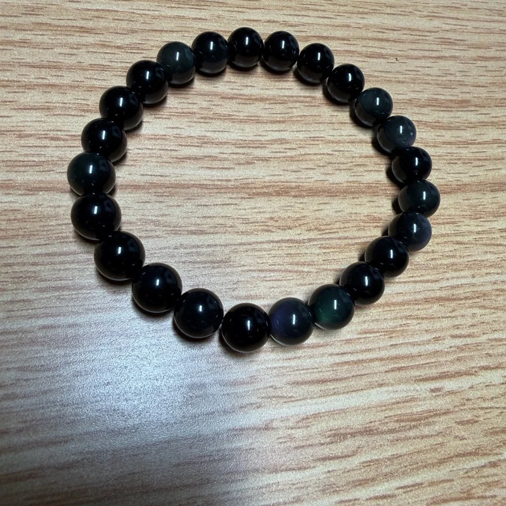 Obsidian Beaded Stretch Bracelet - Classic Minimal Style (Unisex)